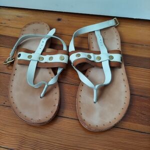 Frye Studded Brown and White Leather Thong Sandals